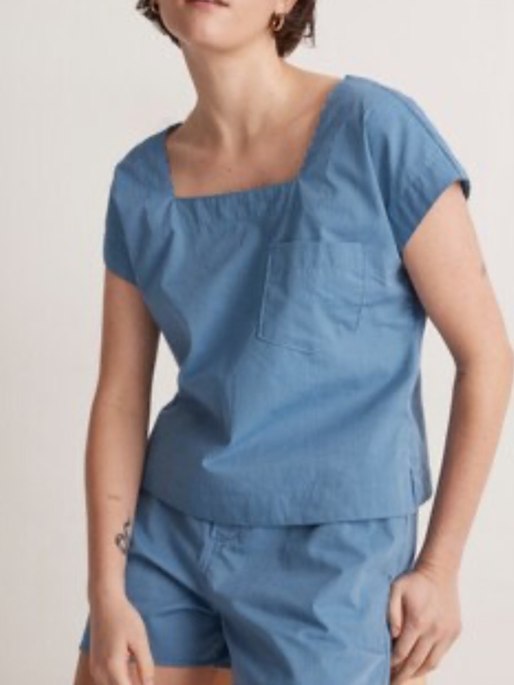 Madewell Women’s Square-Neck Short Sleeve Top in Blue